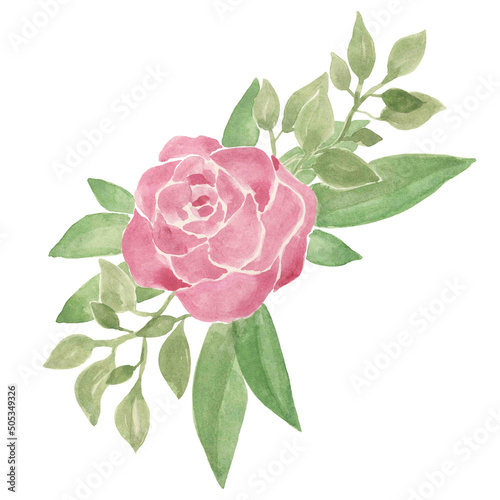 Rose flower hand-painted in watercolor, clipart. Delicate flower isolated on a white background.