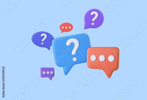 3d Speech bubble with question mark.