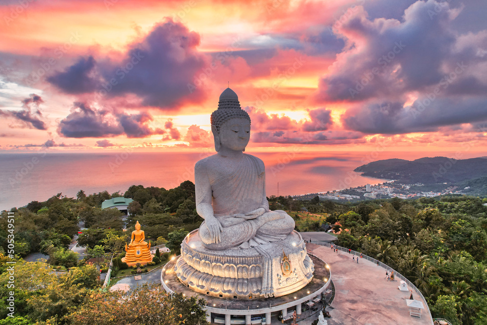 Aerial view of the Big Buddha in the evening, Phuket, Thailand Aerial view of the Big Buddha in the evening, Phuket, Thailand