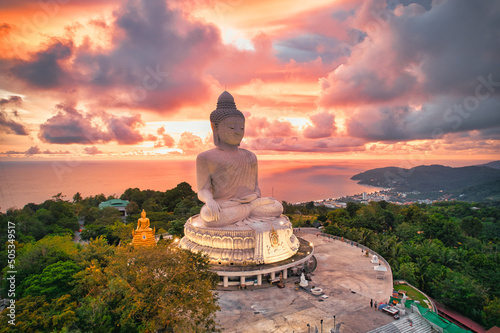 Aerial view of the Big Buddha in the evening, Phuket, Thailand