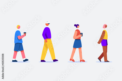 Set of people walking outside in flat design