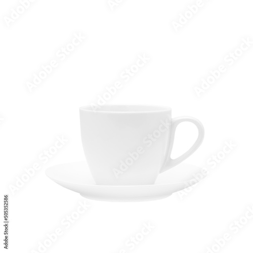 Empty white coffee cup with saucer on white background. Isolate.