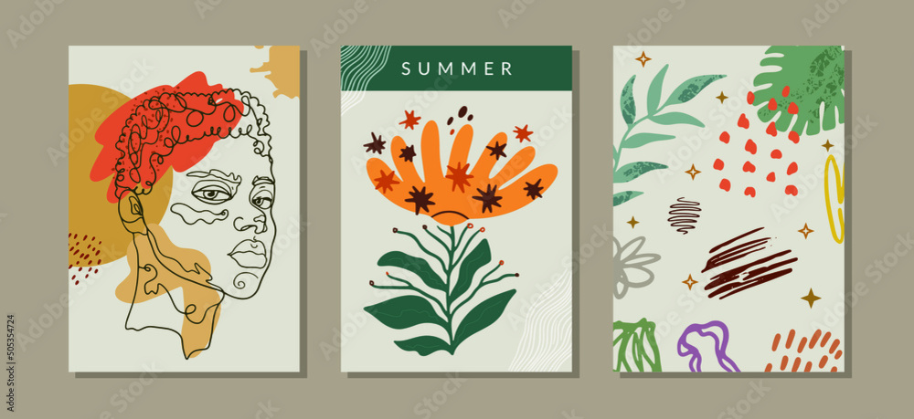 Vector modern set of abstract A4 hand-painted summer art compositions for print, fabric, banner, poster, poster Vector modern set of abstract A4 hand-painted summer art compositions for print, fabric, banner, poster, poster
