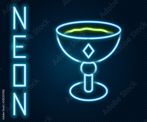 Glowing neon line Medieval goblet icon isolated on black background. Colorful outline concept. Vector