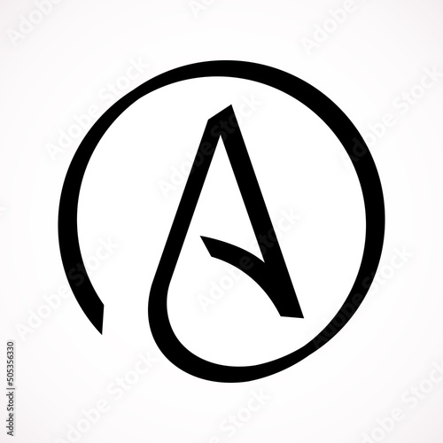 	
Symbol of Atheism: letter A in circle. Simple black and white atheist sign icon. Isolated vector clip art illustration. photo