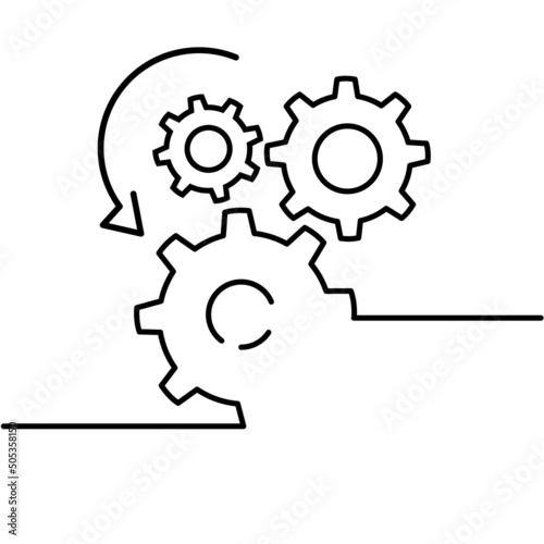 Cogwheel, gear mechanism settings tools. Fun drawing vector gears person icon or sign. Service cog brain pattern or template banner.