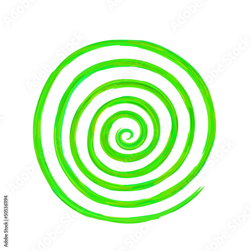 Abstract green watercolor spiral for design isolated on a white background. Vector illustration.