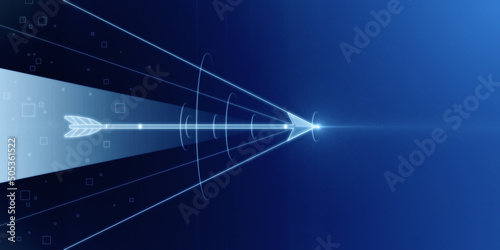 Canvas Print Abstract digital arrow on blue background with mock up place for your advertisement