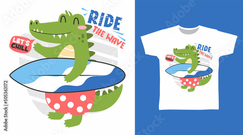 Photography Cute crocodile surf cartoon tshirt art design