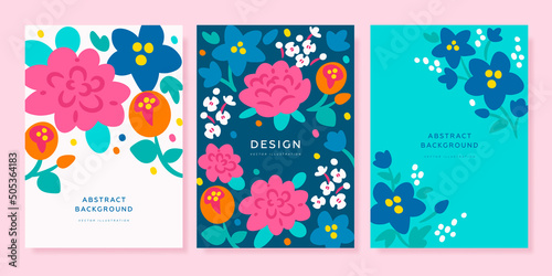 Set of abstract flat floral banner design template. Collection of brochure, card, background, cover. Vector illustration