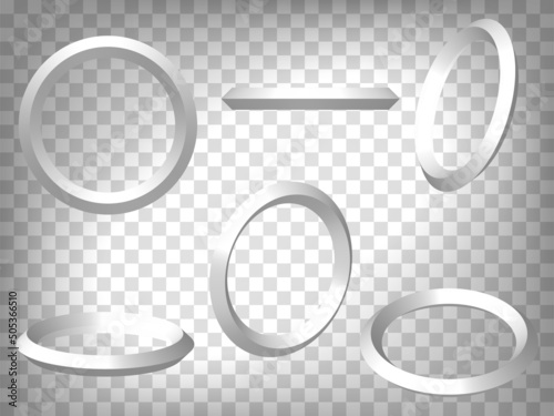 Set of perspective projections 3d torus model icons on transparent background.  3d faceted torus.  Abstract concept of graphic elements for your web site design, app, UI. EPS 10
