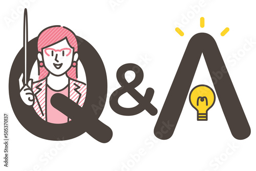 Q&A text and female lecturer [Vector illustration]