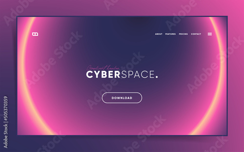 Neon landing page website mockup gradient background. Futuristic cyberpunk or space header design. Dark technology minimal trendy application download page form.