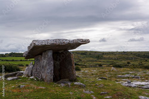 View of the Poulnabrone dolmen in the Burren national park, Ireland