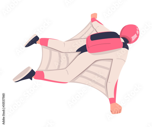 Man Wingsuit Flying or Wingsuiting as Skydiving Extreme Sport Activity Vector Illustration
