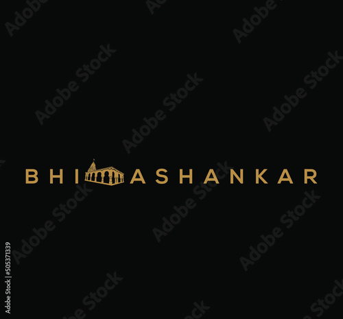 Bhimashankar Typography with the temple icon. Bhimashankar Lord Shiva temple. photo