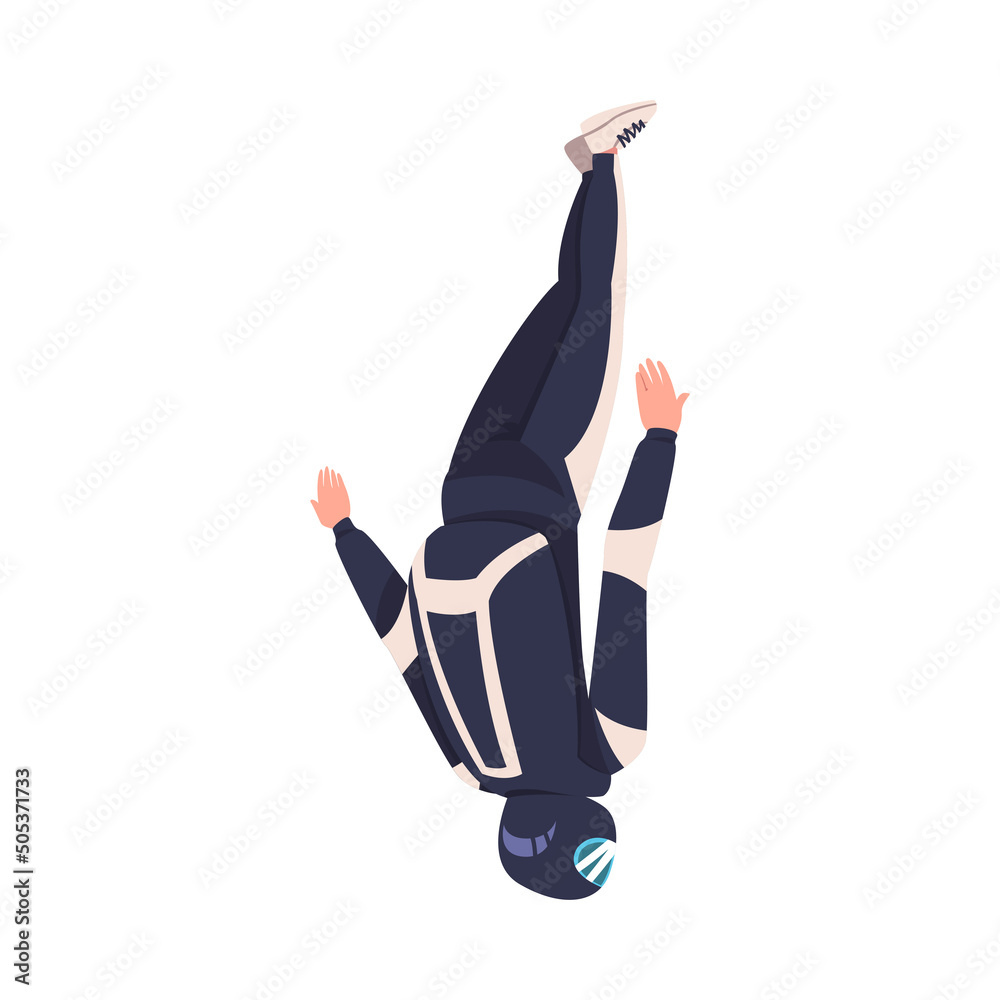Fototapeta premium Man Parachutist Skydiving and Free-falling in the Air Descenting on the Earth Vector Illustration