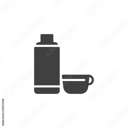 Thermo bottle and cup vector icon