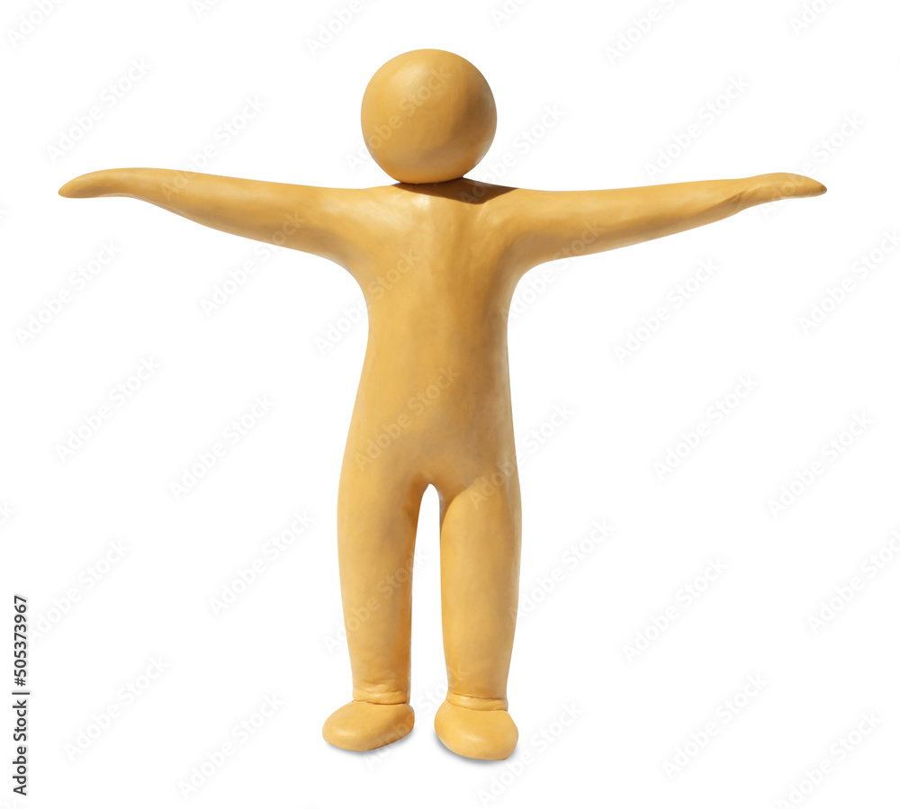 Human figure with arms wide open made of plasticine isolated on white Human figure with arms wide open made of plasticine isolated on white