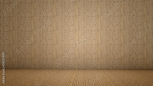 Concept or conceptual vintage or grungy brown background of natural wood or wooden old texture floor and wall as a retro pattern layout. A 3d illustration metaphor to time, material, emptiness, age 