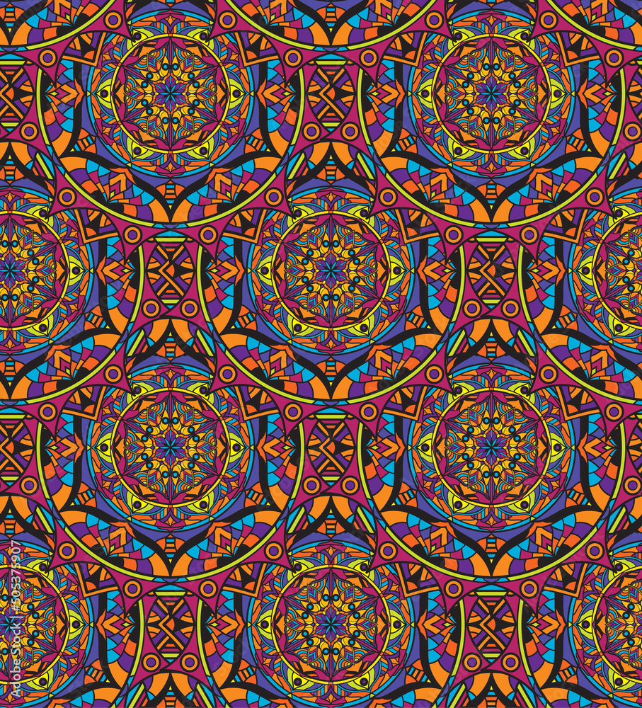 Seamless repeating oriental pattern. Mandala illustration..