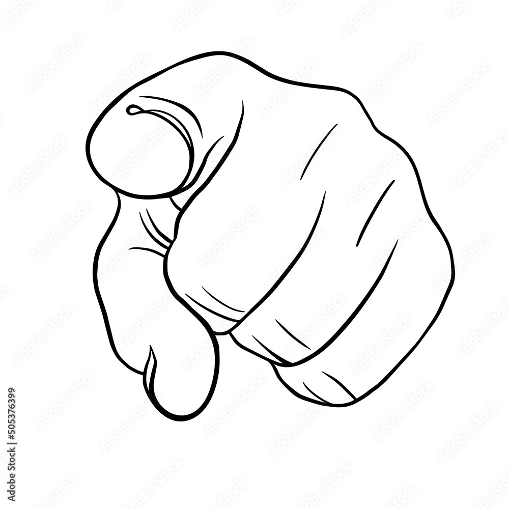 Finger point in front view. Hand drawn fist showing you. Vector illustration. Finger point in front view. Hand drawn fist showing you. Vector illustration.