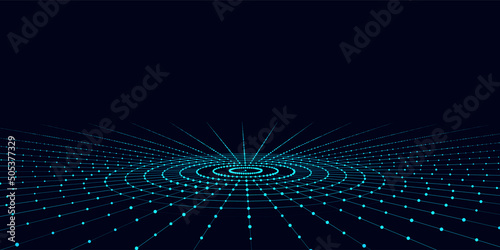 Futuristic circular flow of particles. Digital cyberspace. Network connections structure. Vector illustration.