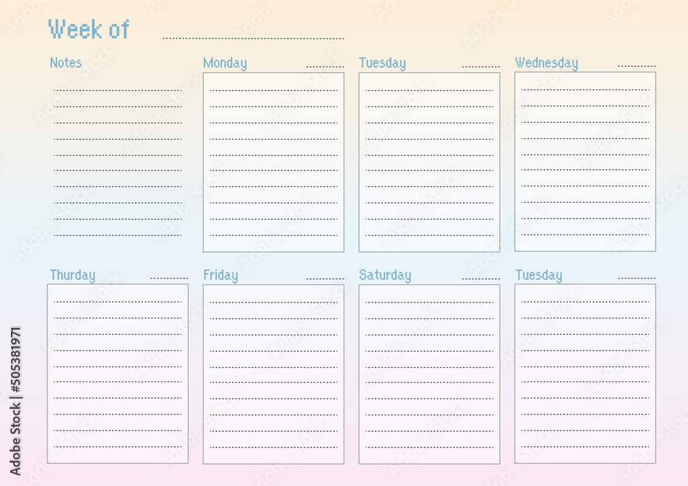 Weekly planner A4 gradient and pixel style Weekly planner A4 gradient and pixel style