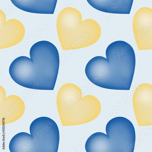  Blue and yellow hearts. Seamless pattern