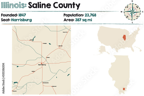 Large and detailed map of Saline county in Illinois  USA.