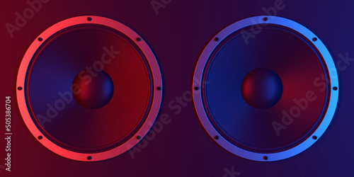 abstract sound speaker with blue and red colors - 3D Illustration photo