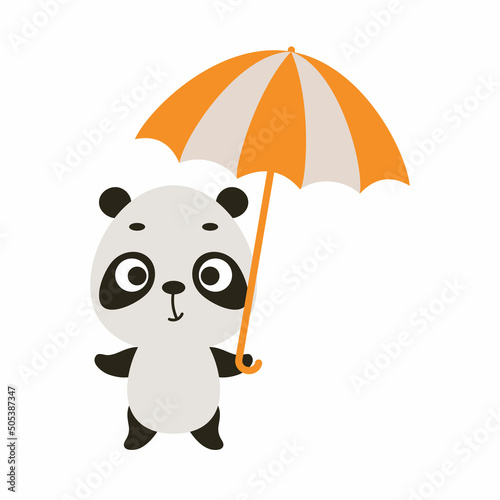 Cute little panda with umbrella. Cartoon animal character for kids t-shirts, nursery decoration, baby shower, greeting card, invitation, house interior. Vector stock illustration