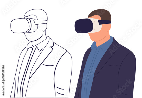man wearing virtual reality glasses flat design, isolated