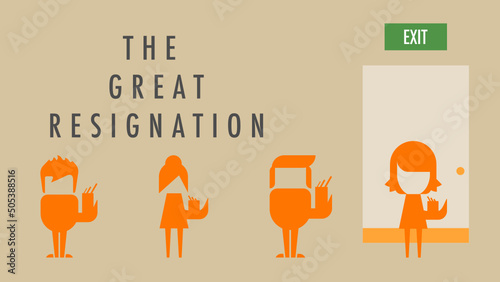 Vector illustration of the Great Resignation and people leaving their jobs