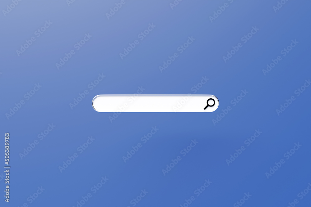3D illustration, Search bar design element on a blue background. 3D illustration, Search bar design element on a blue background.