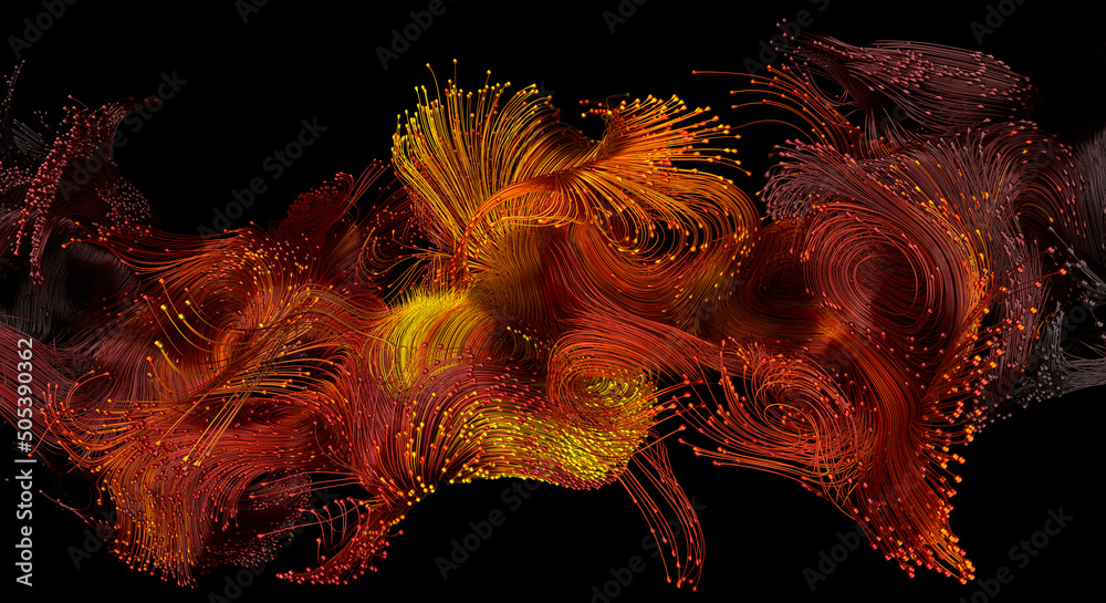 Beautiful abstract lines on a black background. Modern technological background. Futuristic design. 3d rendering image.