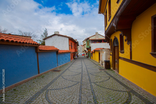 Colorful Odunpazari District houses view in Eskisehir City. Eskisehir is populer tourist deatination in Turkey. photo