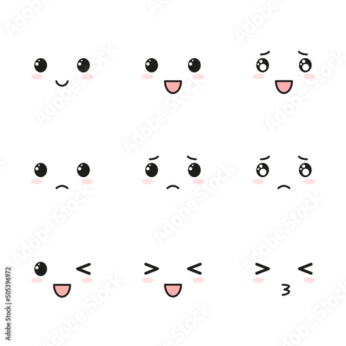 Set of kawaii emoji icons on white background. 