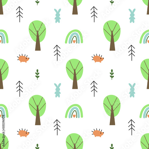 Seamless pattern for sewing children clothing. Forest animals. Printing on fabric and wrapping paper. Wallpaper for nursery.