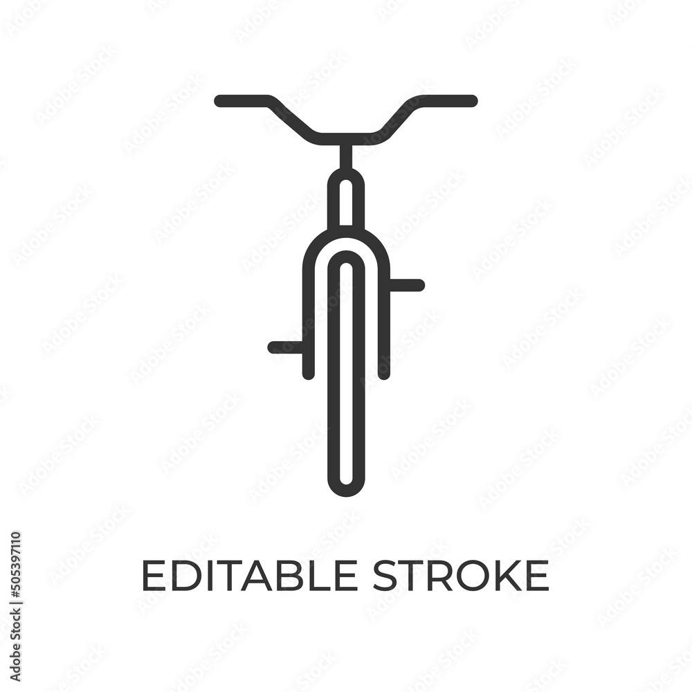 Bicycle front view line icon. Eco-friendly ground transportation. Used for sports, entertainment and travel. Isolated vector illustration on a white background. Editable stroke. Bicycle front view line icon. Eco-friendly ground transportation. Used for sports, entertainment and travel. Isolated vector illustration on a white background. Editable stroke.