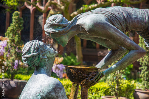  The beautiful Water of Life sculpture in the cloister garth garden at Chester Cathedral in the historic city of Chester in Cheshire, UK. photo