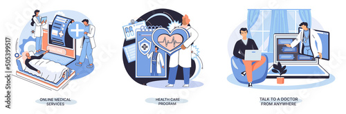 Mobile medicine mhealth online doctor, online medical services, health care program, talk to doctor from anywhere. Smartphone with medical application. Digital health and medical consultation metaphor
