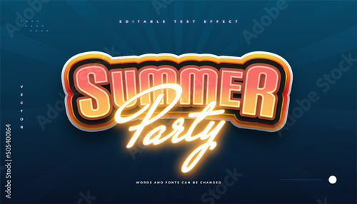 Summer Party Text with 3D Bold Style and Glowing Neon Effect
