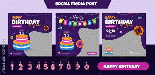 Canvas Print cute happy birthday social media post
