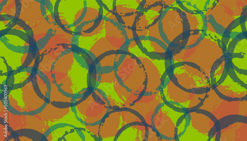 Funky painted circles geometry fabric print. Circular splotch overlapping elements vector seamless