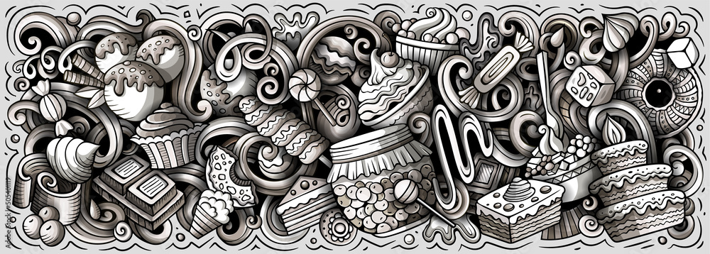 Sweets hand drawn cartoon doodles illustration. Sweets hand drawn cartoon doodles illustration.