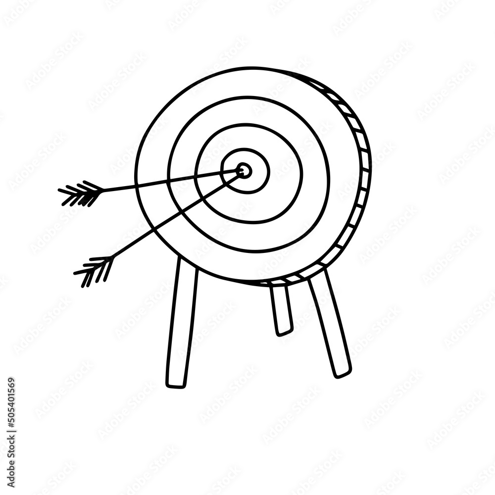 Dartboard. Target arrows. The concept achieving goal. Outline doodle hand drawing icon line sketch Dartboard. Target arrows. The concept achieving goal. Outline doodle hand drawing icon line sketch