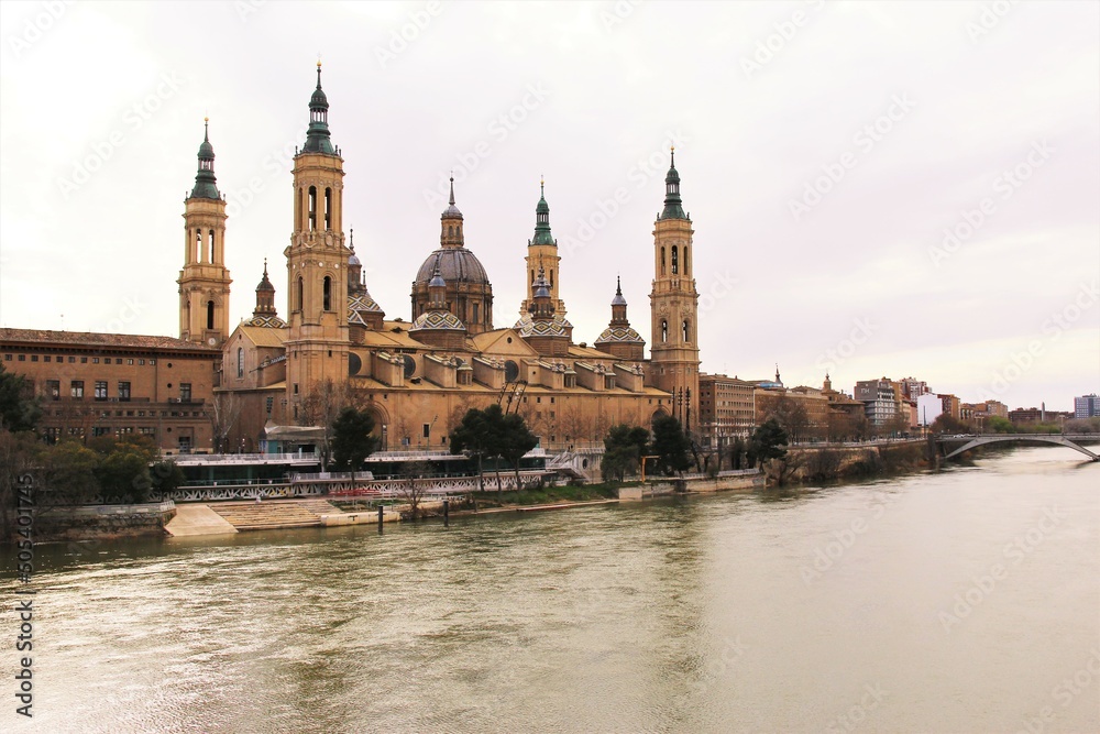 Basilica of Our Lady of the Pillar view from Ebro river. photo