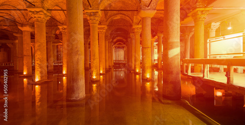 Yerebatan Saray - Basilica Cistern in Istanbul  Turkey. Yerebatan Saray is one of favorite tourist attraction in Istanbul.