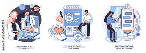 Mobile medicine mhealth online doctor, online medical services, health care program, talk to doctor from anywhere. Smartphone with medical application. Digital health and medical consultation metaphor